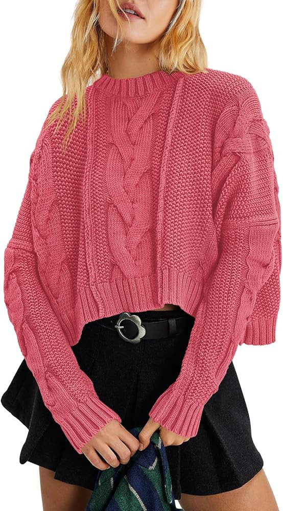 Panadila Cropped Sweater, Crew Neck, Cable Knit Sweater Ribbed | Amazon (US)