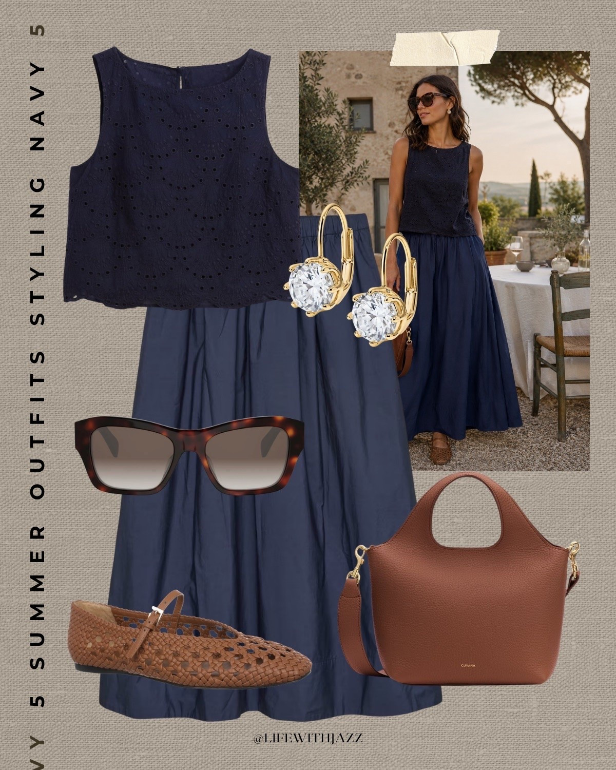 Summer outfit styling navy 

Europe outfit / Tuscany outfits / elevated style / eyelet top / aritzia luminary poplin skirt / woven ballet flats / cuyana purse

#LTKootd #LTKTravel