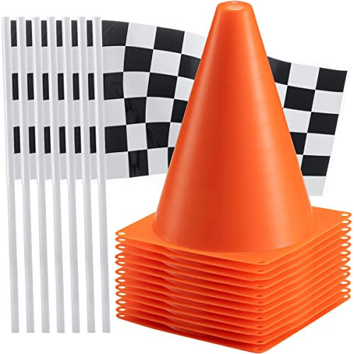 Bedwina Race Car Birthday Party Decorations - (36 Pcs) 12 - 8-Inch Orange Mini Cones for Kids & 24 Black & White Checkered Flags on Sticks - Race Car Themed Birthday Party Decor & Centerpiece Supplies | Amazon (US)