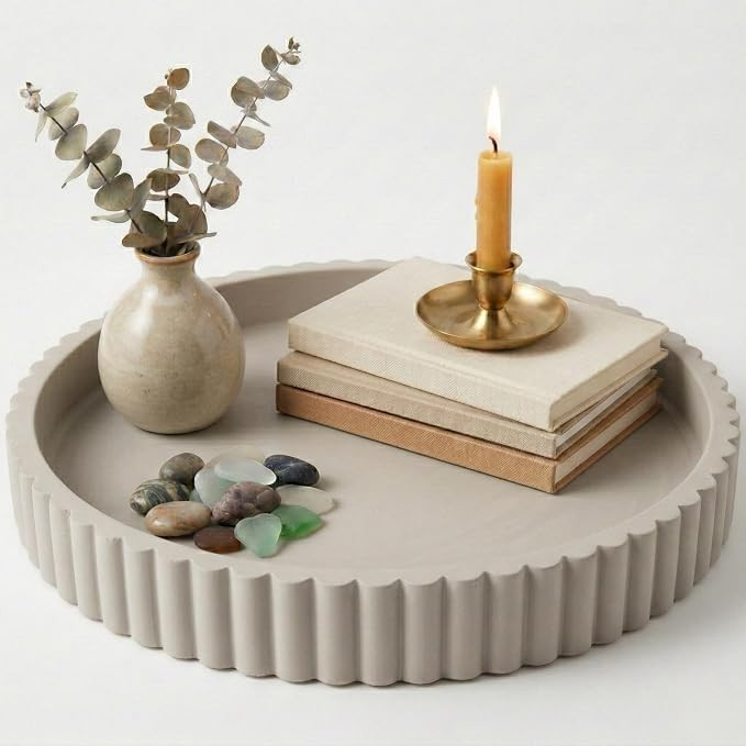 Round Decorative Tray for Coffee Table Decor - Concrete Round Tray Home Decor - Bandejas Decorati... | Amazon (US)