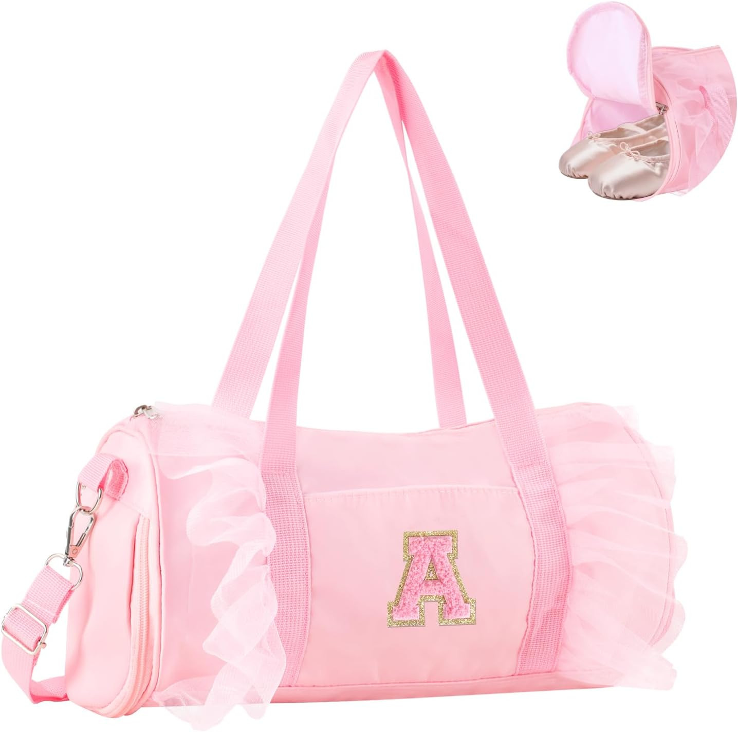 Personalized Initial Dance Bag for Girls 4-6, Small Lace Gym Sport Yoga Cheer Dance Bags Gift for Teen Girls, Cute Letter Kids Ballet Bag Toddler Travel Duffel Tote with Adjustable Straps(Pink-A) | Amazon (US)