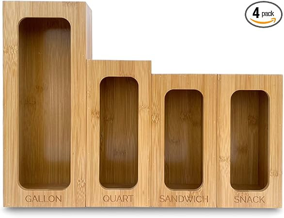 Konana Ziplock Bag Storage Organizer for Kitchen Drawers, Bamboo Bag Holder (Gallon, Quart, Sandw... | Amazon (US)