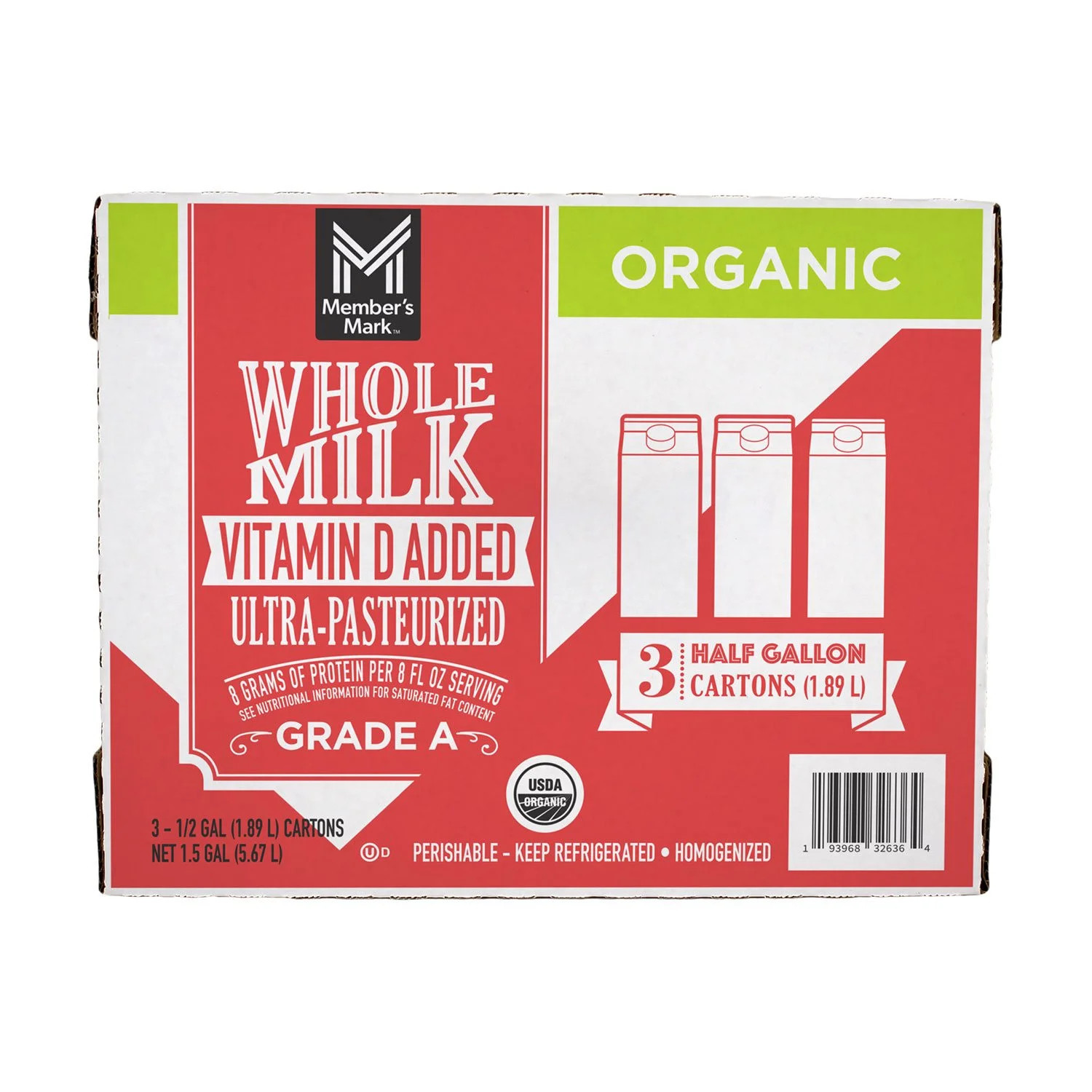 Member's Mark Organic Whole Milk 1/2 gal., 3 ct. | Sam's Club