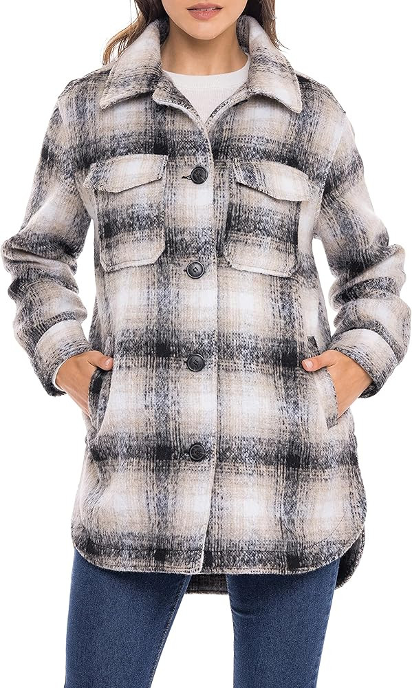 Sebby S.E.B Women's Shacket Oversized Jacket in Thick Plaid Wool Look Flannel Lined Shirt Coat | Amazon (US)