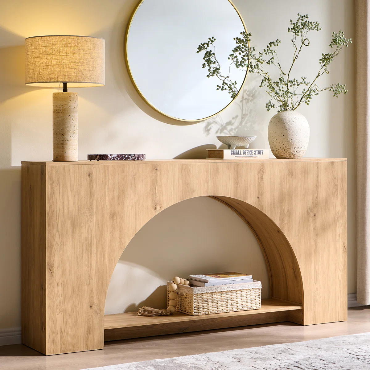 63" Arched Wood Console Table with Arched Base, 2-Tier Modern Entryway Table, Long Wood Sofa Tabl... | Wayfair North America