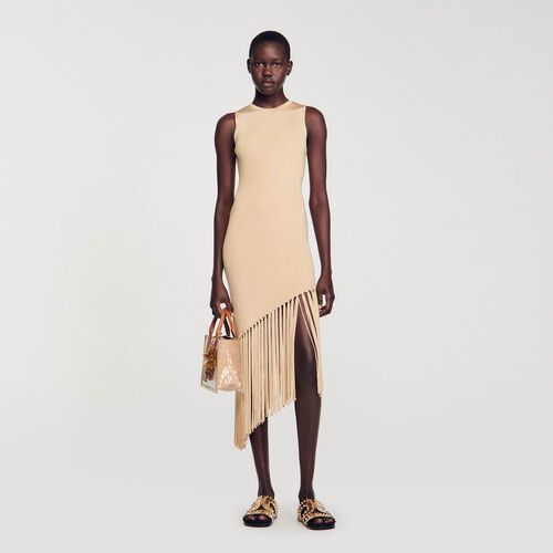 Asymmetrical fringed maxi dress | Sandro US | Sandro-Paris US