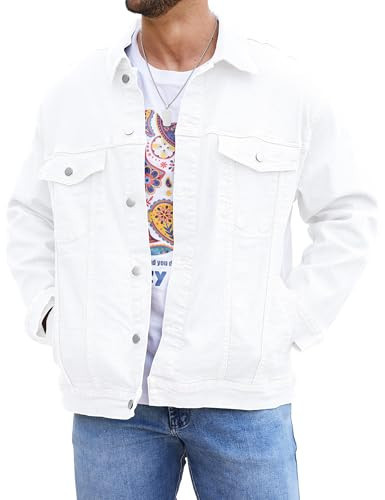 Bindefon Denim Jackets for Men Trucker Jean Jacket Unlined Coats Spring Fall Outfits(White,S) | Amazon (US)