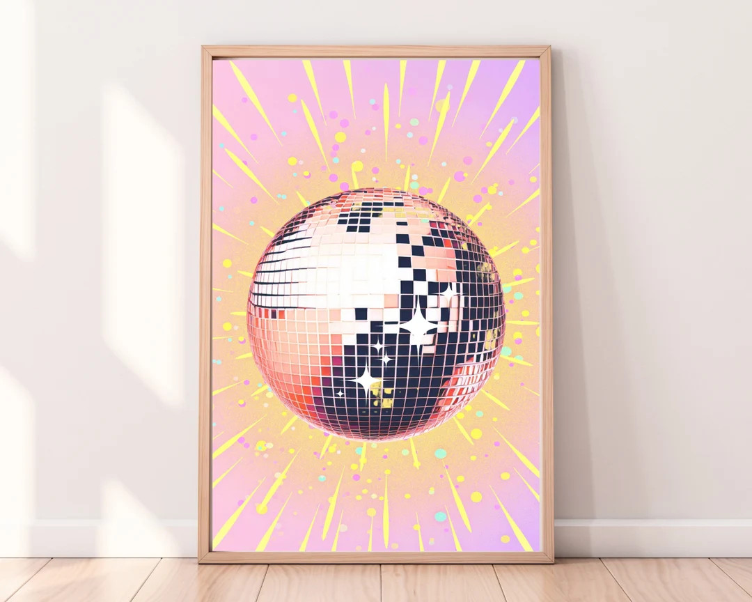 Rose Gold Disco Ball 70s Nostalgia Wall Art Retro Vintage - Etsy | Etsy (US)