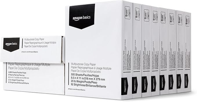 Amazon Basics Multipurpose Copy Printer Paper, 20 lb, 8.5 x 11 Inches, 8 Reams (4,000 Sheets), 92... | Amazon (US)