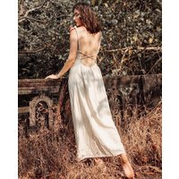 White Bohemian Backless Elegant Wedding Dress Made Of Pure Raw Silk | Etsy (UK)