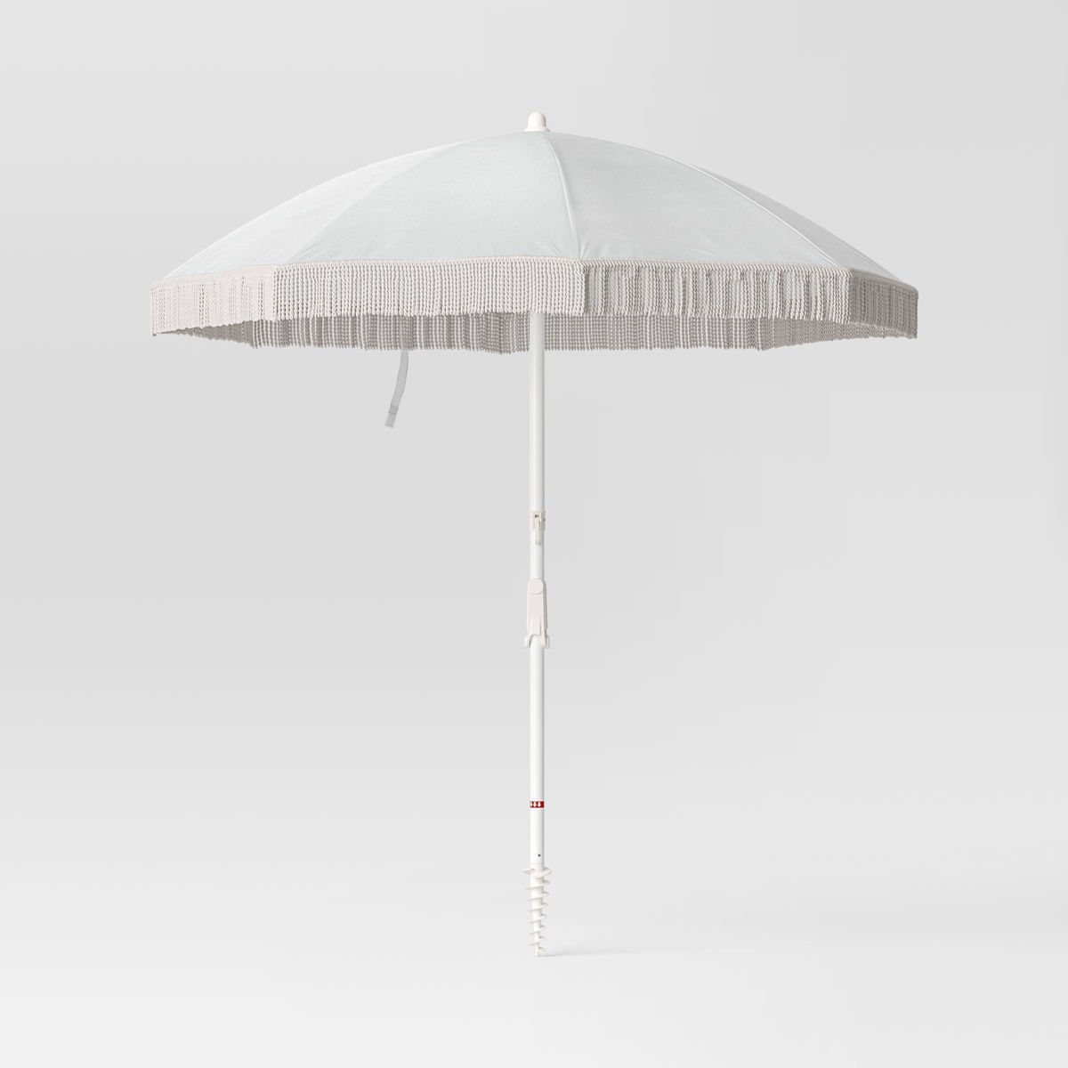 6.5'x6.5' Round Outdoor Patio Beach Umbrella with Fringe Ivory - Threshold™ | Target