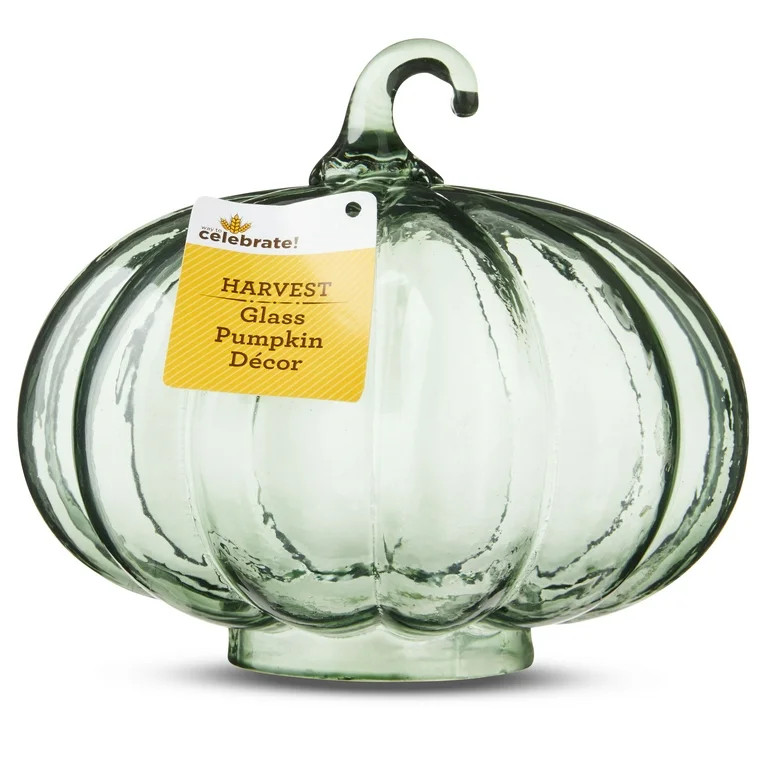 Harvest Green Glass Pumpkin Decoration, 7", by Way To Celebrate | Walmart (US)