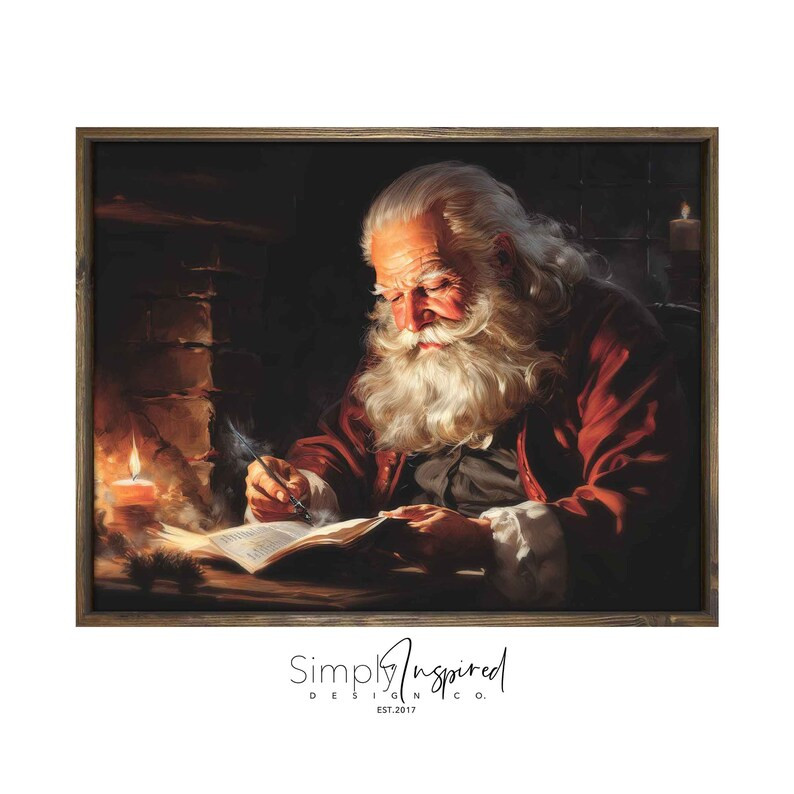 Santa Checking It Twice FRAMED Artwork Winter Art Wall - Etsy | Etsy (US)