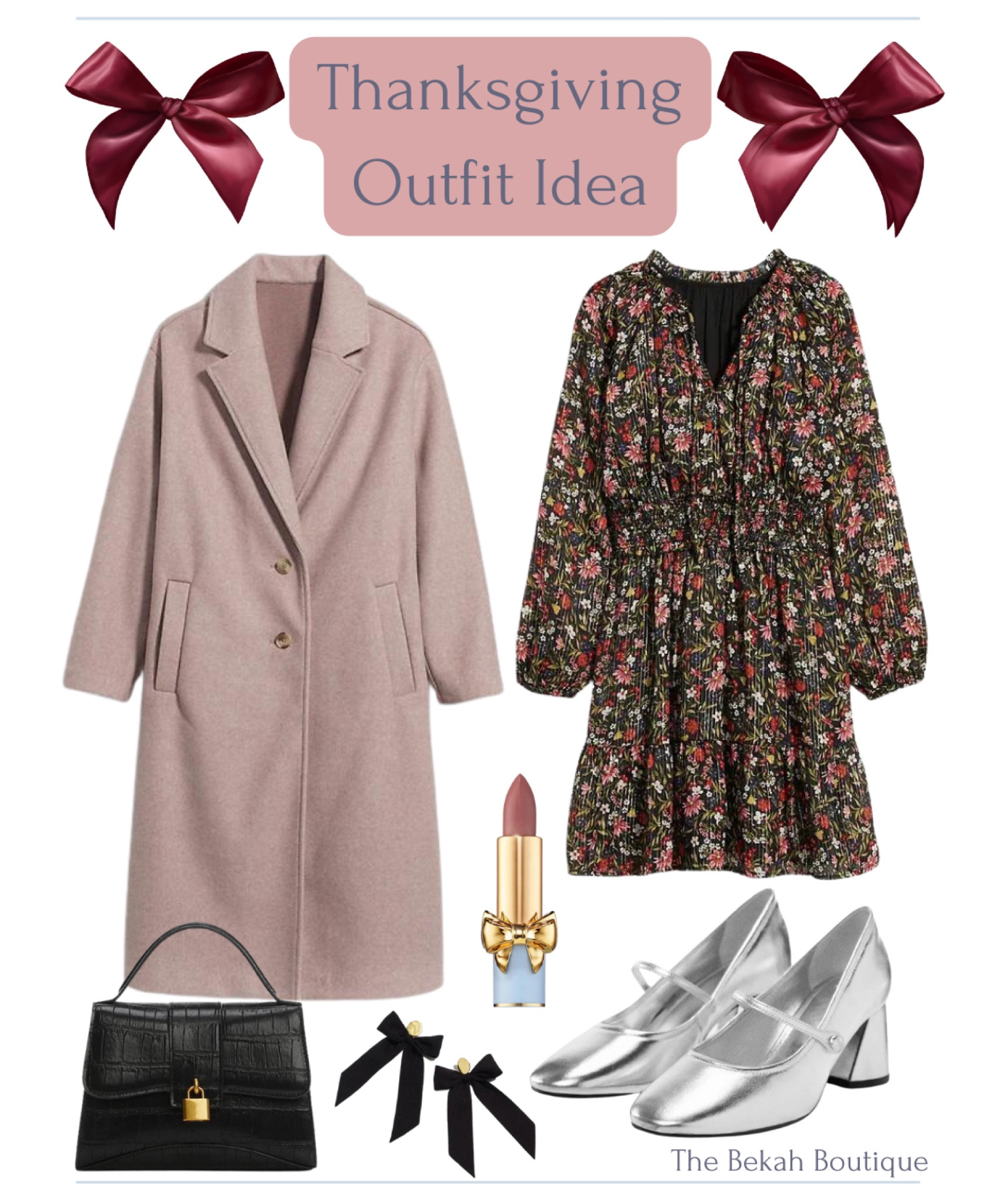 Thanksgiving, thanksgiving outfit, affordable thanksgiving outfit, affordable, under $100, fall, fall fashion, feminine, grand millennial, old navy, blush pink long structured coat, floral smocked waist mini dress, mango, silver Mary Jane metallic heels, Madewell, satin bow earrings, croc top handle black handbag 

#LTKSeasonal #LTKfindsunder100 #LTKHoliday