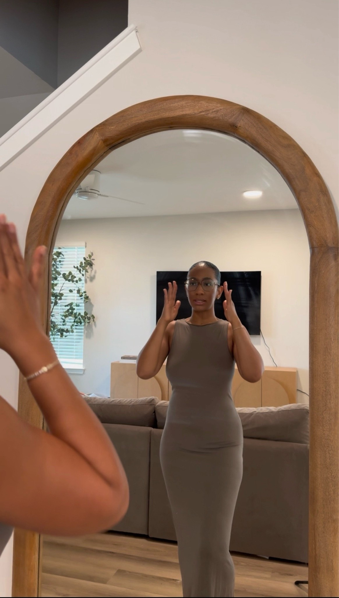 a girl & her mirror! love this oversized arch mirror from @Ashley