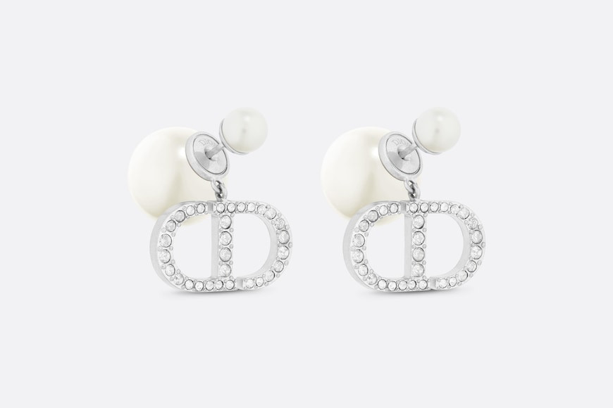 Dior Tribales Earrings Silver-Finish Metal with White Resin Pearls and Silver-Tone Crystals | DIO... | Dior Couture