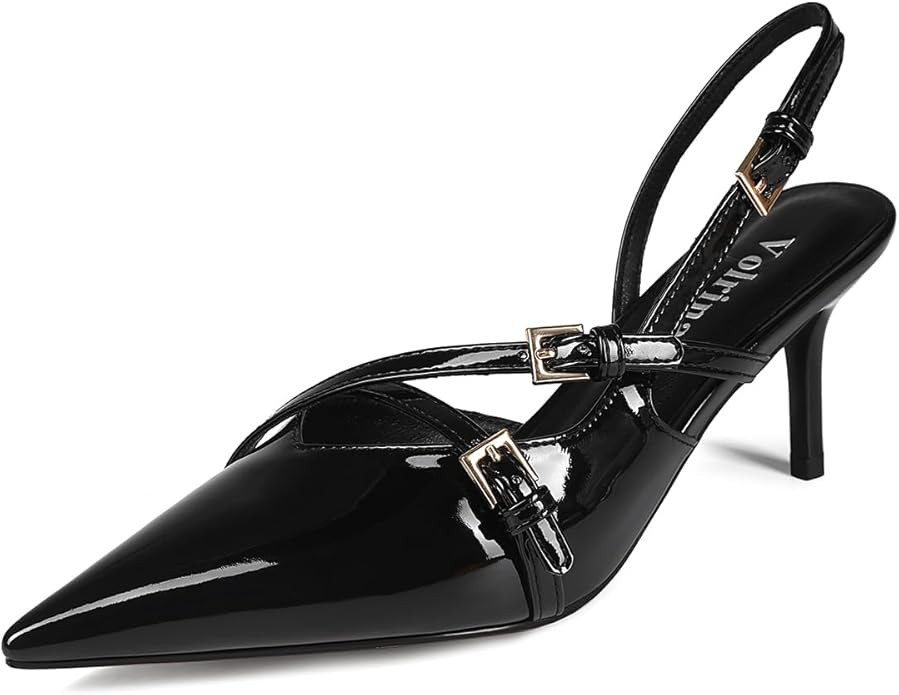 Slingback kitten Heels Pointed toe Buckle Straps Stiletto high Heeled Sandals Pump for Women Prom... | Amazon (US)