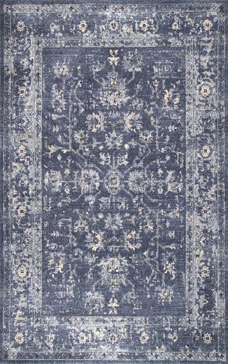 Blue Bordered Floral Area Rug | Rugs USA
