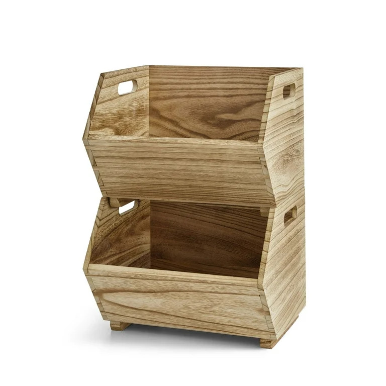 Better Homes & Gardens 2-Piece Set Natural Wood Stacking Open Front Decorative Storage Bins, 11 i... | Walmart (US)