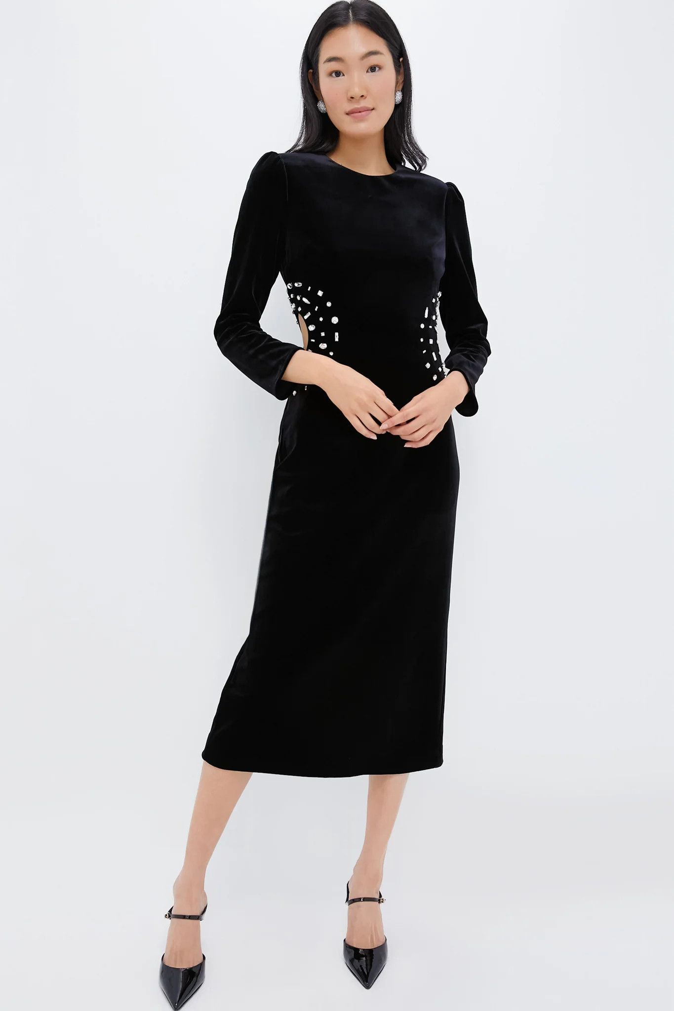 Black Embellished Velvet Jules Midi Dress | Tuckernuck (US)
