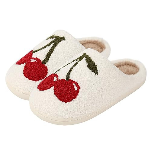 Adisputent Cherry Slippers for Women Men Funny Fluffy Fuzzy Plush Slippers Cute House Slides Winter Slip-On Slides Warm Anti-Slip Home Shoes Cherry 10.5-11.5 Women/9-10 Men | Amazon (US)