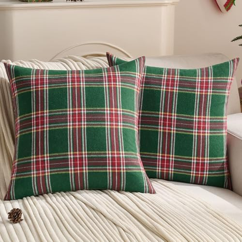 FUTEI Christmas Green Plaid Throw Pillow Covers 18x18 Inch Set of 2 Buffalo Check Holiday Decorat... | Amazon (US)