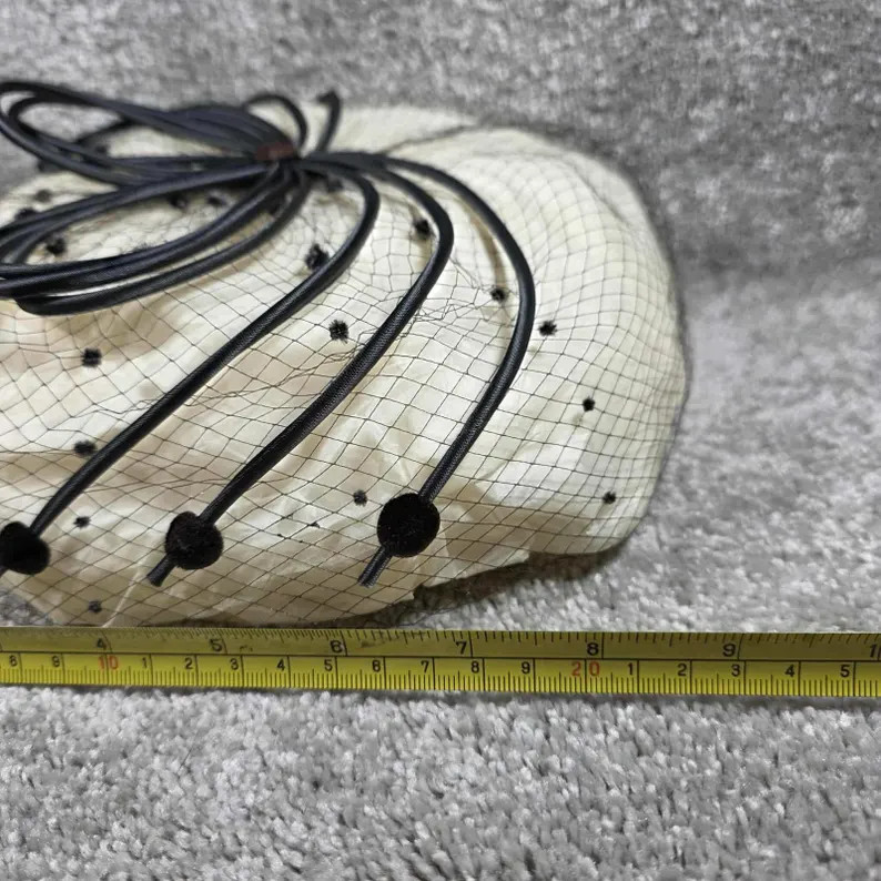 Pillbox Hat Cream Black Birdcage Veil Corded Bow Vintage Womens - Onesize | Etsy (US)