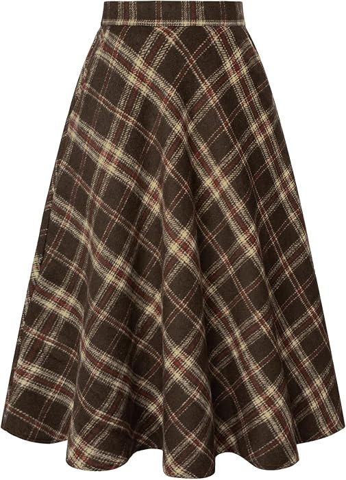 Belle Poque Women Plaid Skirt with Pockets Midi Length | Amazon (US)
