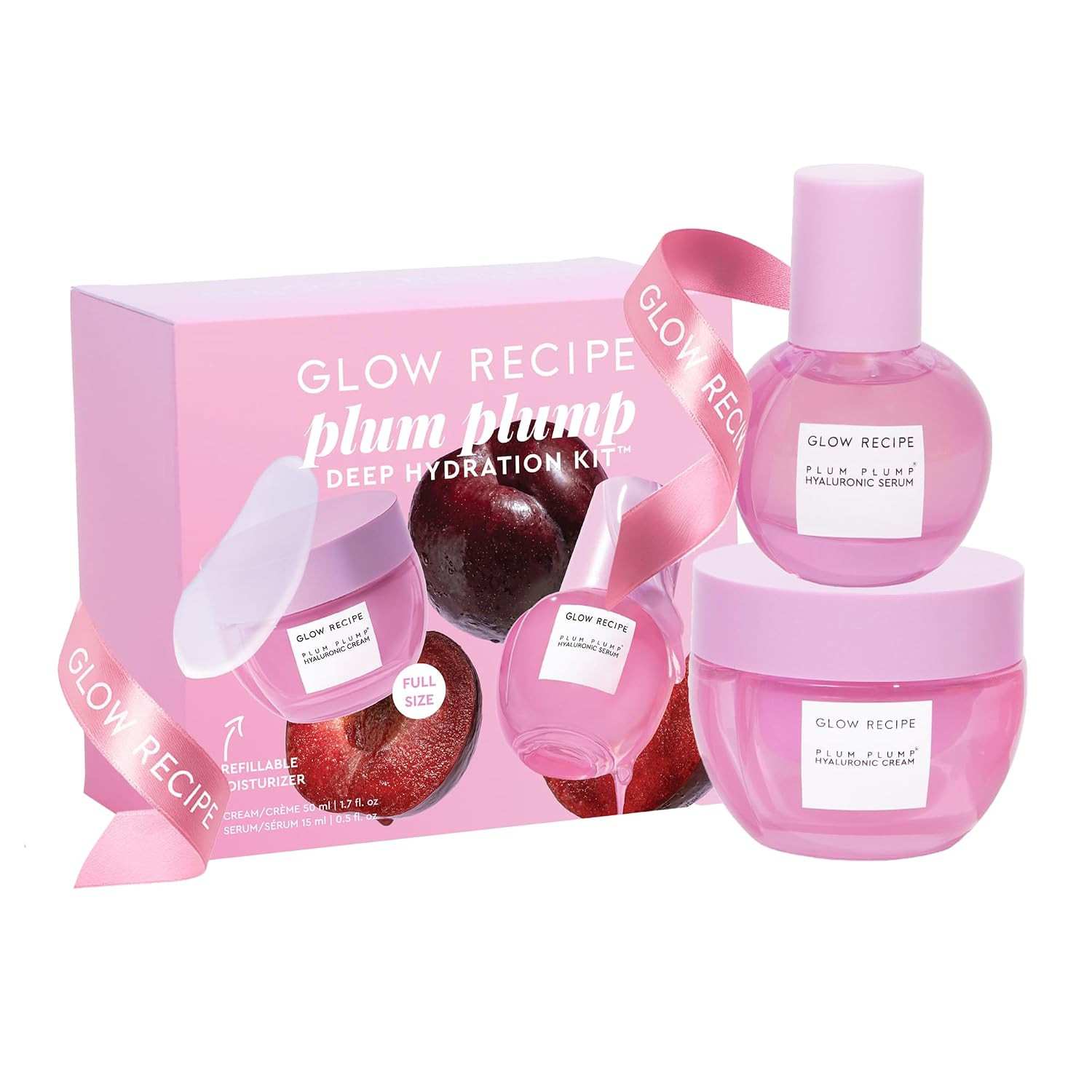 Glow Recipe Plum Plump Deep Hydration Skicare Kit - Full Size Hyaluronic Serum & Full Size Whipped Gel Cream Moisturizer Duo, Limited Edition Skincare Gift Set (2 Count) | Amazon (US)