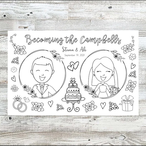 Custom Wedding Couple Coloring Sheet Mat  Kids Coloring Sheet - Etsy | Etsy (US)