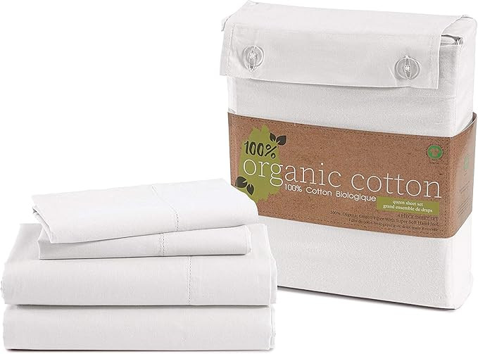 LANE LINEN 100% Organic Cotton Queen Sheet Set, 4Pc Cotton Sheets Queen Size Bed Set, Soft & Brea... | Amazon (US)
