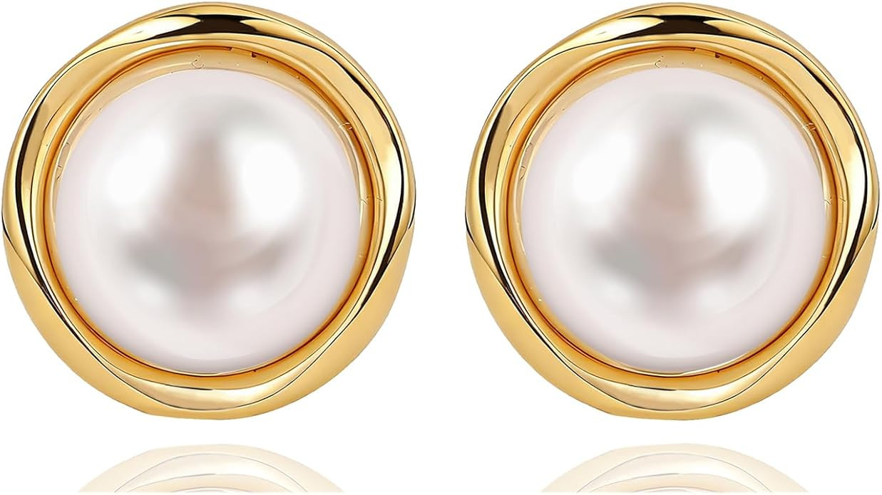 Pearl Earrings 14K Gold Plated Stud for Women Wedding Earrings Bridal Jewelry Hypoallergenic | Amazon (US)