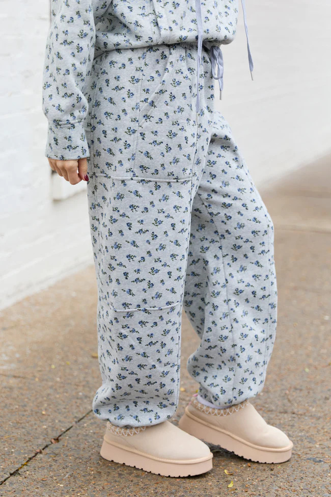 Jolie Grey Floral Sweatpants | Pink Lily