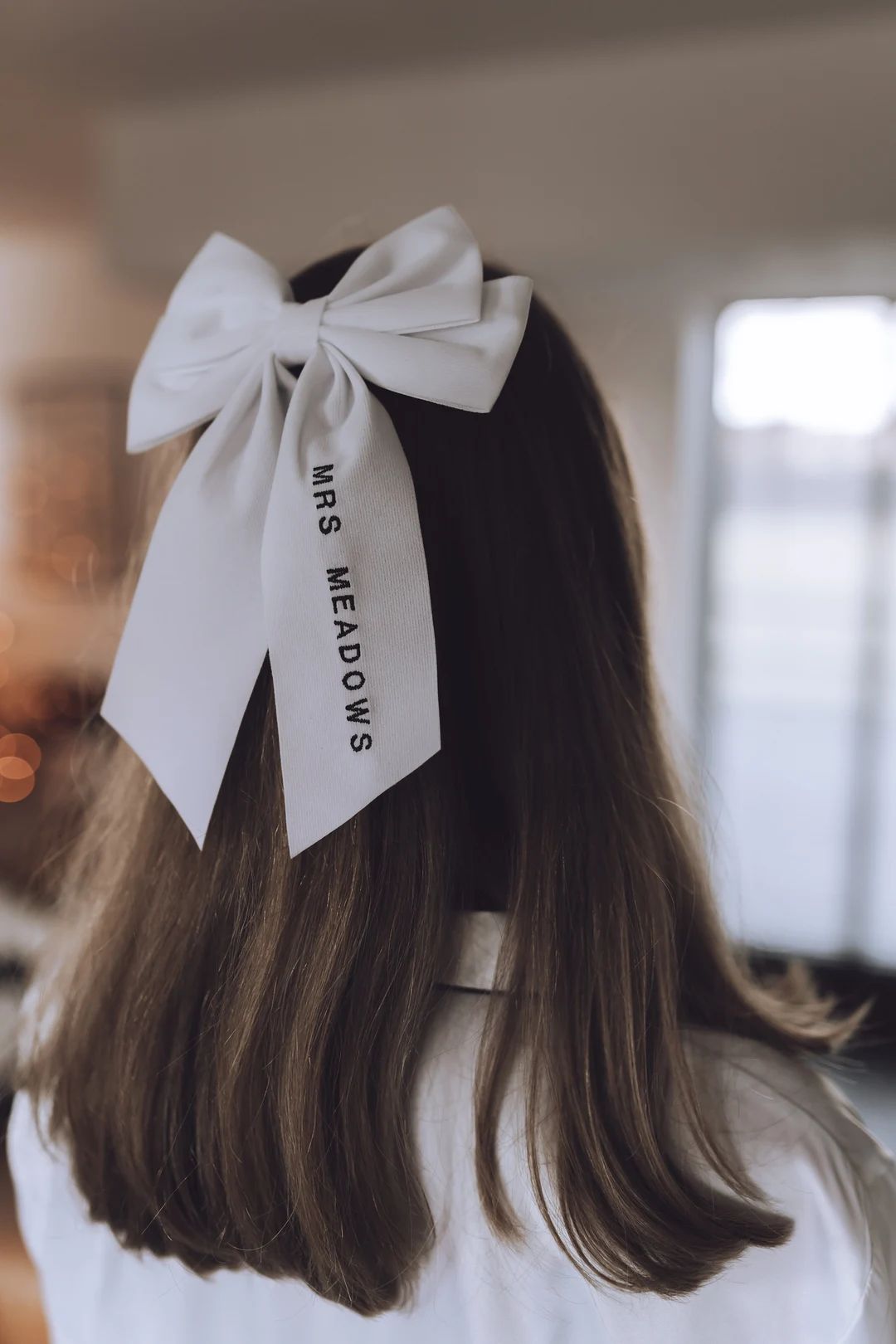 Classic White Velvet Hair Bow Custom Word Personalised Embroidery - Etsy | Etsy (US)