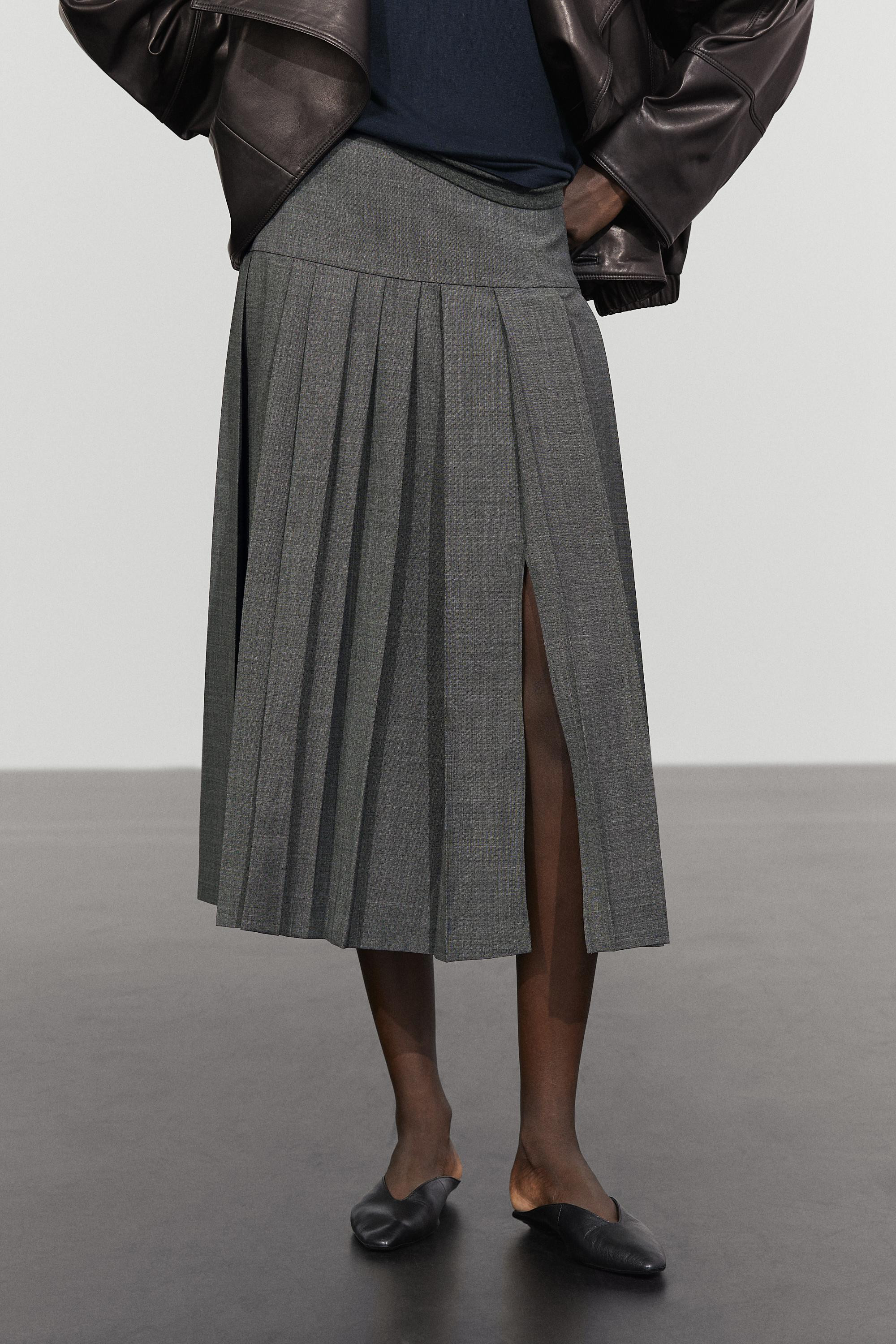 Pleated wool-blend midi skirt | Massimo Dutti UK