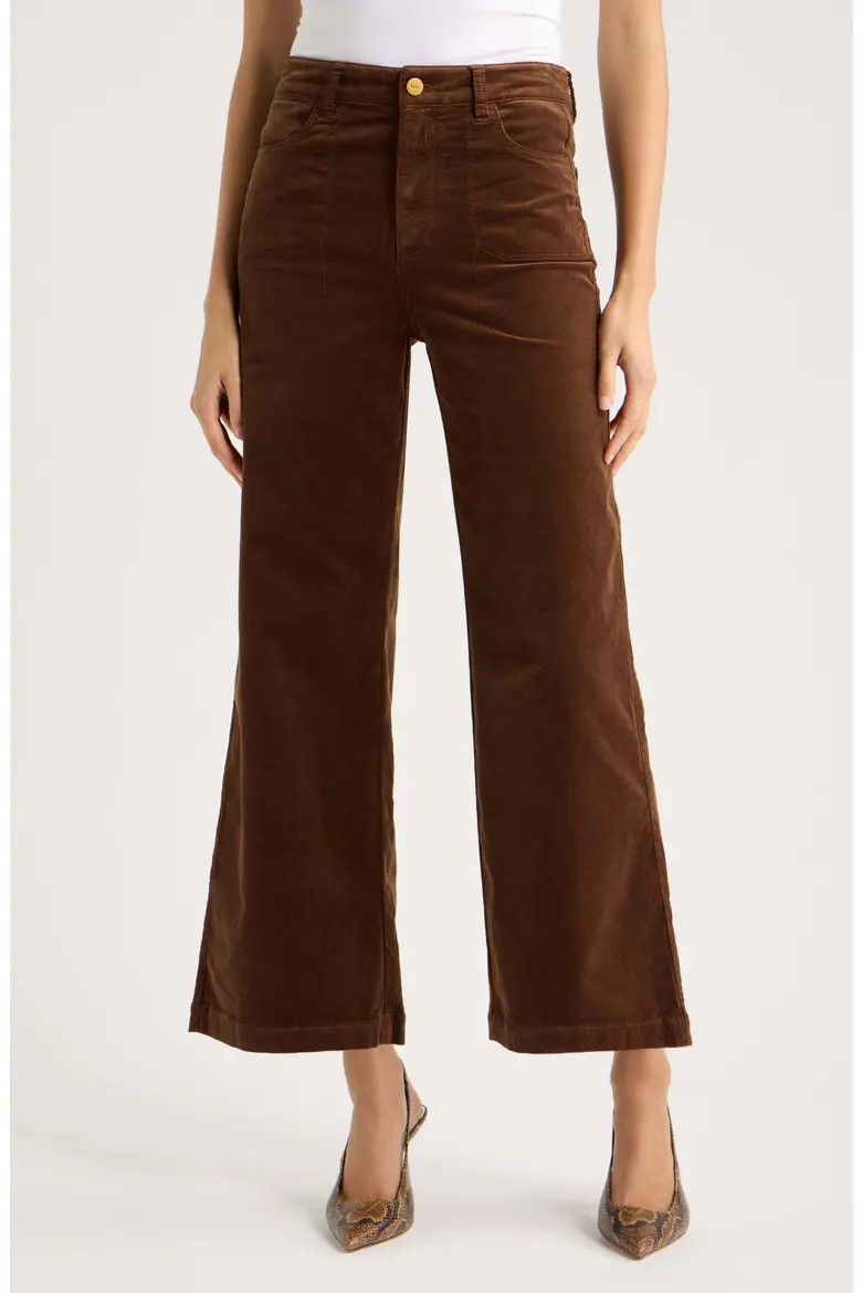 PAIGE Anessa Corduroy High Waist Ankle Wide Leg Jeans in Hickory at Nordstrom, Size 29 | Nordstrom