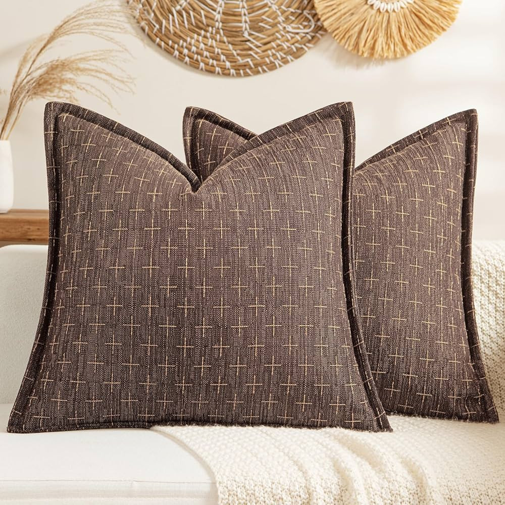 MIULEE Decorative Burlap Linen Throw Pillows Covers 18x18 Inch Dark Coffee Vintage Couch Pillow C... | Amazon (US)