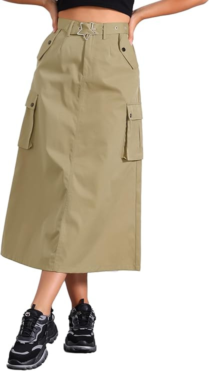 Allegra K Y2K Cargo Long Skirts for Women's Trendy Belt High Waisted Vintage Streetwear Skirt wit... | Amazon (US)