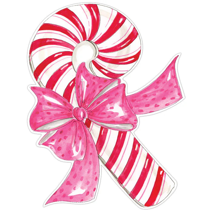 Red Pink Striped Candy Cane with Polka Dot Pink Bow Posh Die-Cut Placemat | Rosanne Beck Collections
