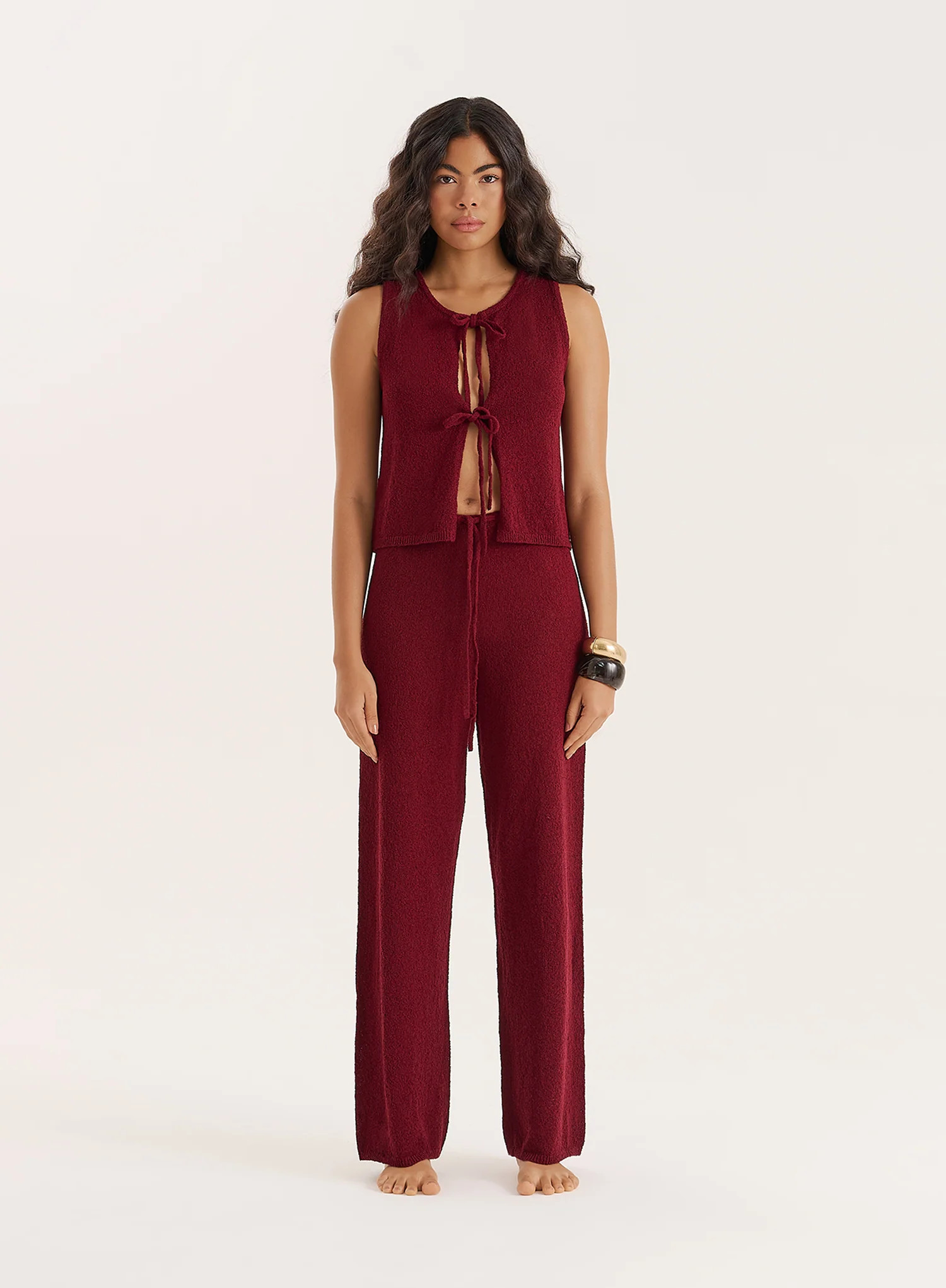 Burgundy Knitted Wide Leg Trouser- Bria | 4th & Reckless