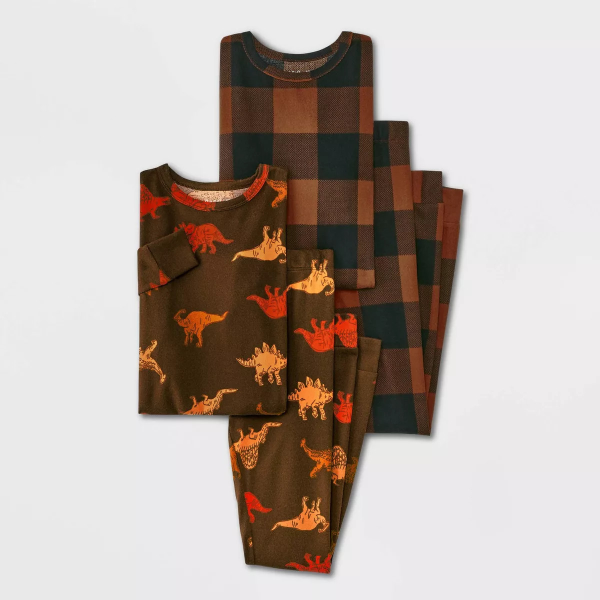 Boys' 4pc 'Dino/Plaid' Tight Fit Soft Brushed Long Sleeve Pajama Set - Cat & Jack™ Rust Brown 1... | Target