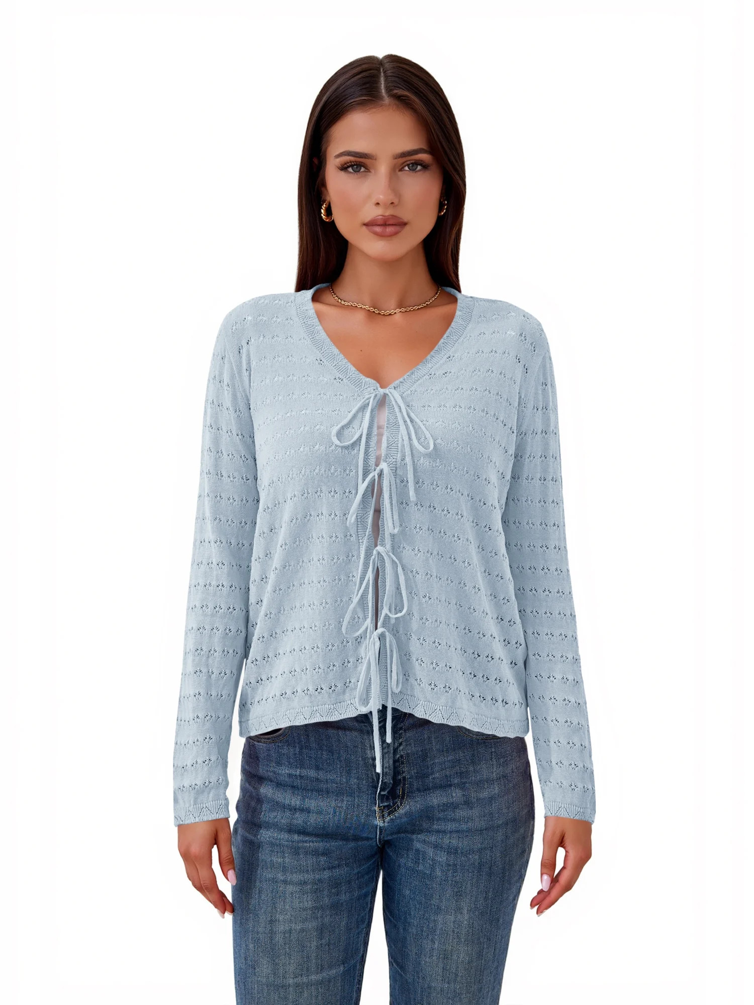 PRETTYGARDEN Women's Long Sleeve Tie Cardigan Sweater, Sizes S-XXL | Walmart (US)