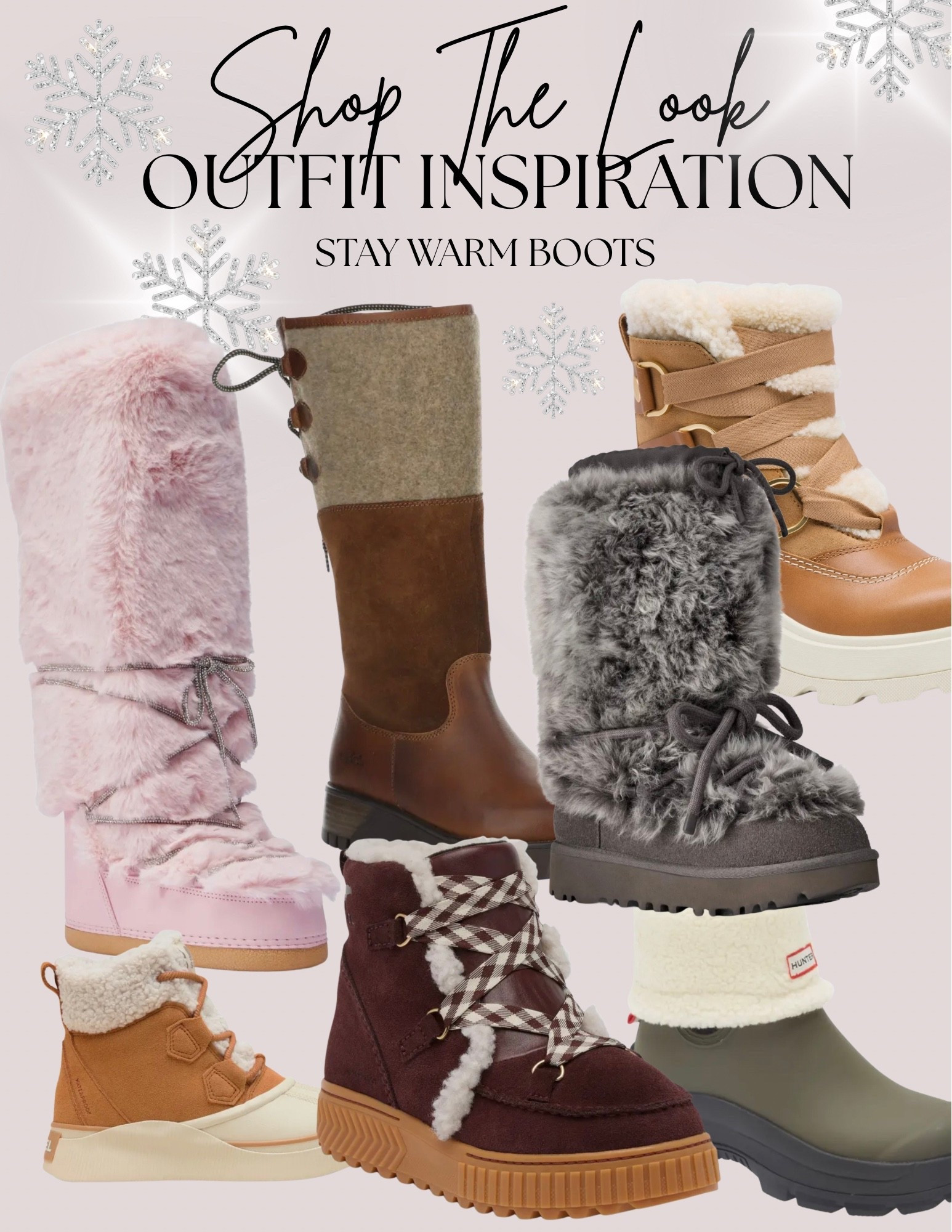 Warm and cozy winter boots. Pink fur boots. Chocolate brown fur boots. Tan warm boots. Hunter boots. 

#LTKGiftGuide #LTKFindsUnder100 #LTKShoeCrush