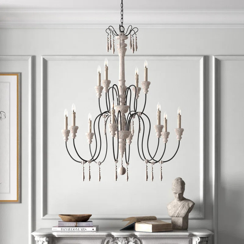 12 - Light Candle Style Chandelier with Beaded Accents | Wayfair North America
