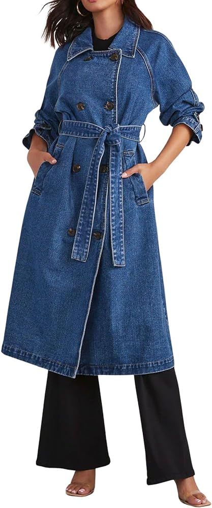 CHARTOU Women's Casual Double Breasted Long Denim Trench Coat Jean Jacket Trenchcoat with Belt Du... | Amazon (US)