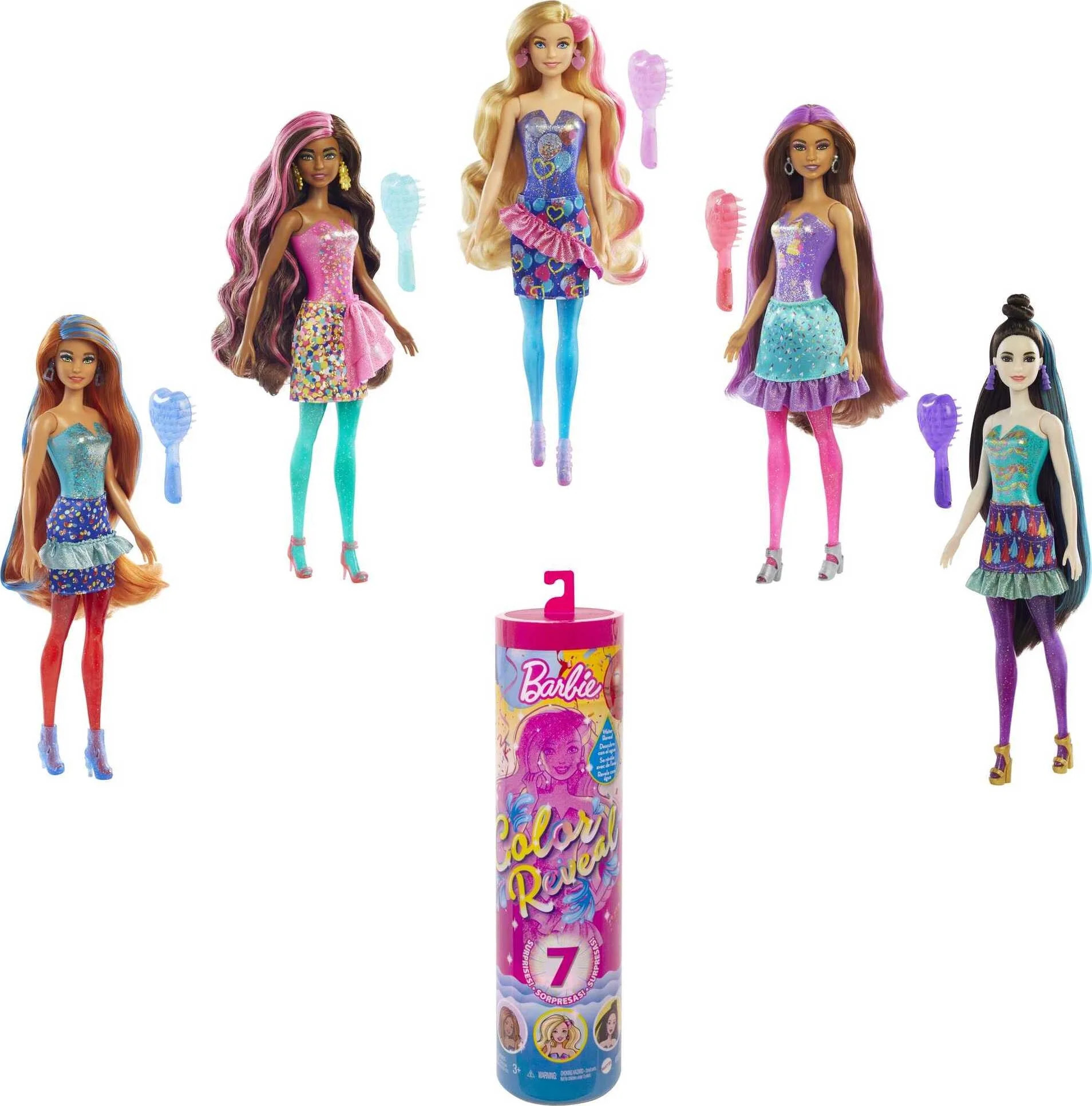 Barbie Color Reveal Doll, Party Series, Confetti Print, 7 Surprises For 3-Year-Olds & Up | Walmart (US)