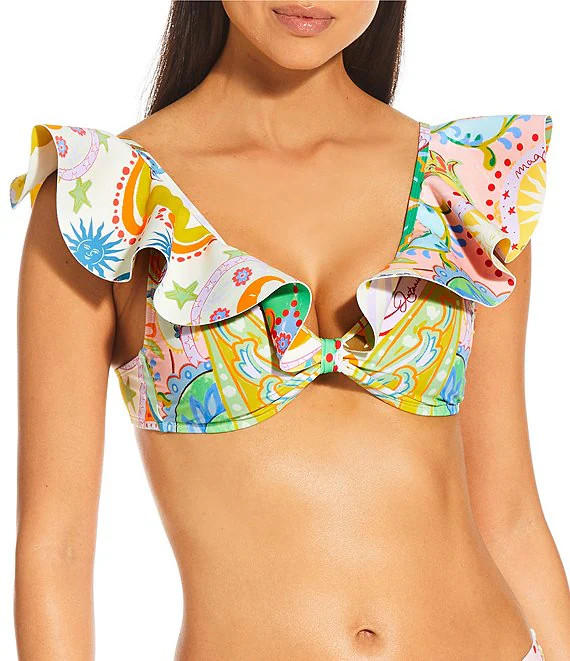 Antonio Melani Paisley Bonded Ruffle V-Neck Bralette Swim Top | Dillard's | Dillard's