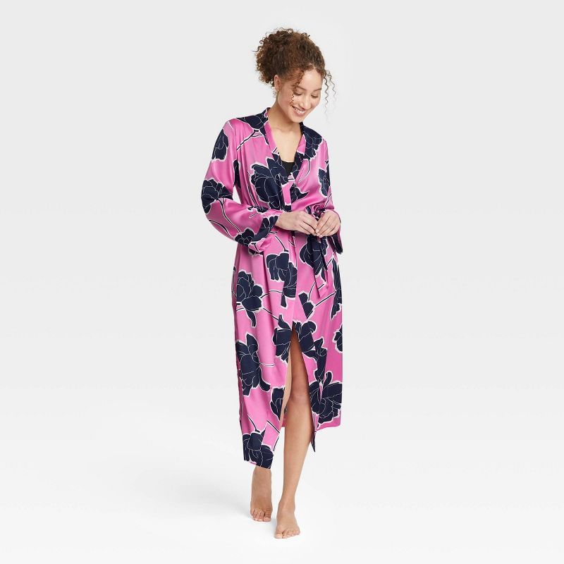Women's Floral Print Satin Long Robe - Stars Above™ Purple | Target