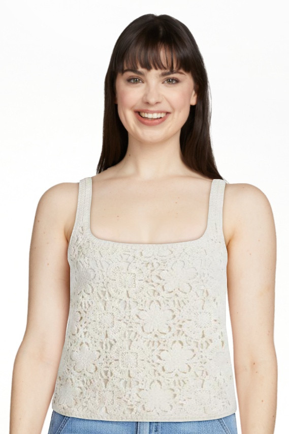 Scoop Women's Square Neck Crochet Cotton Tank Top, Sizes XS-XXL | Walmart (US)