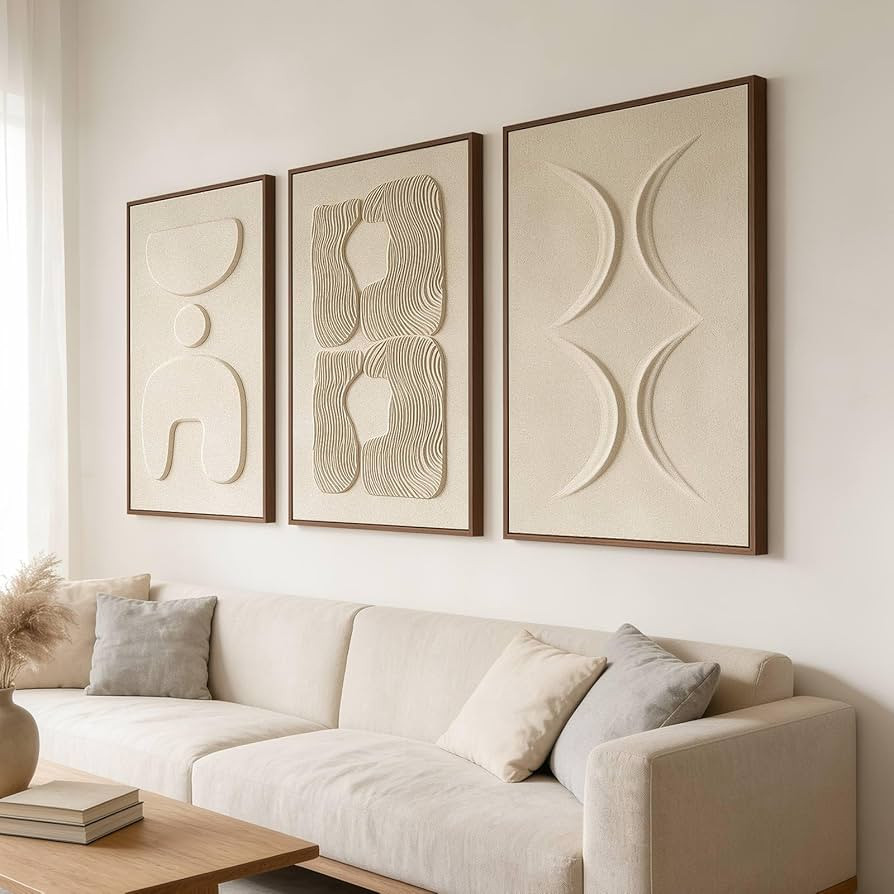 Thalasse Large 3-Piece 3D Textured Wall Art for Living Room, 24x36 Inch | Amazon (US)